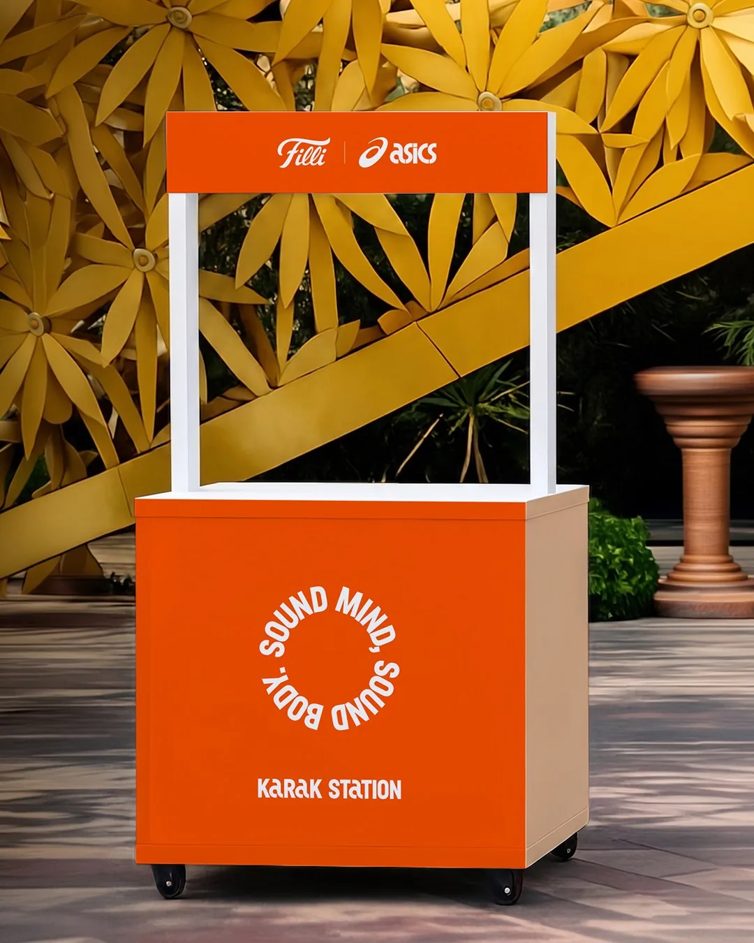 FiLLi x ASICS co-branded Karak Station cart at Mall of the Emirates
