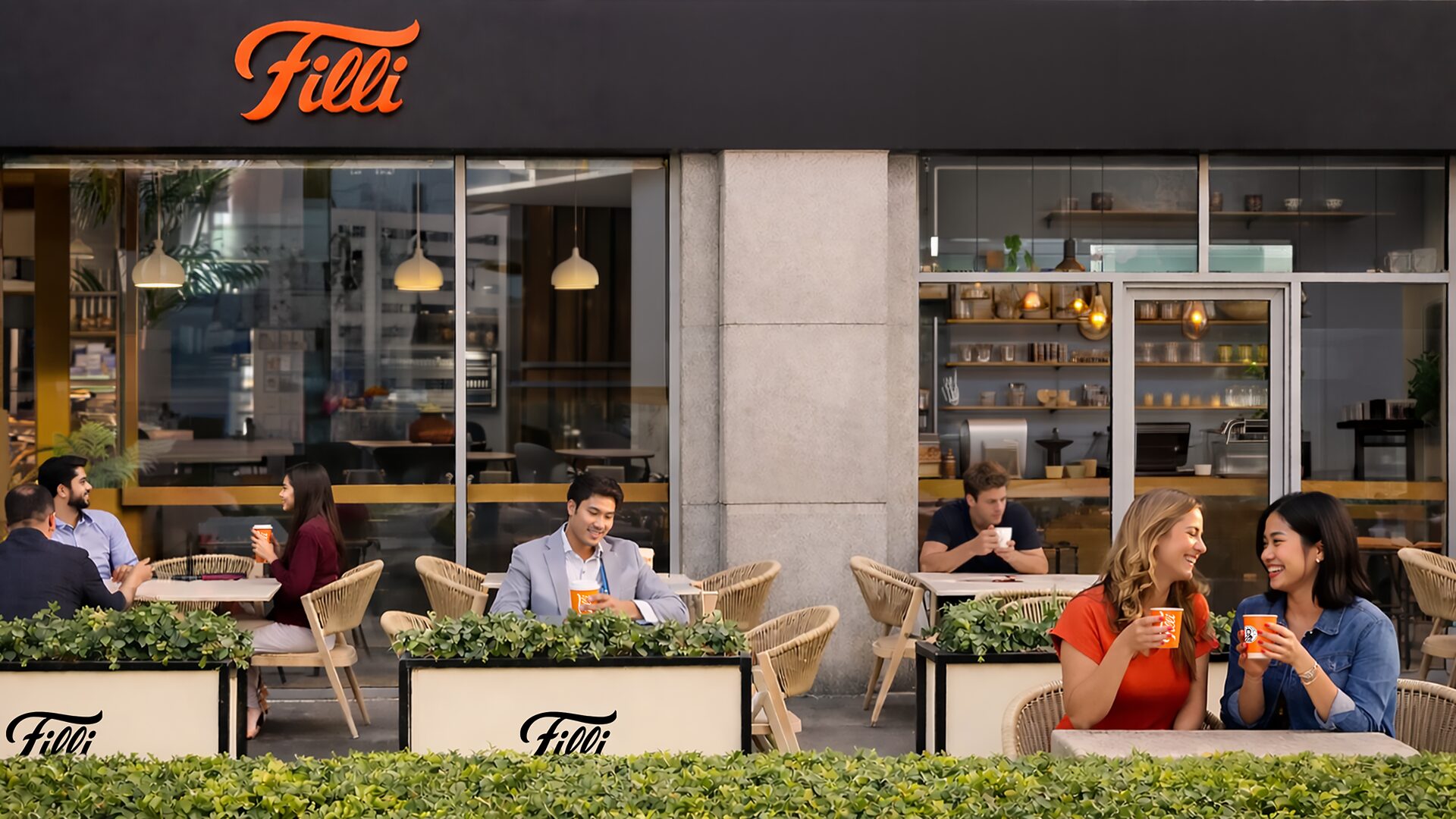 FiLLi Cafe storefront with guests enjoying chai