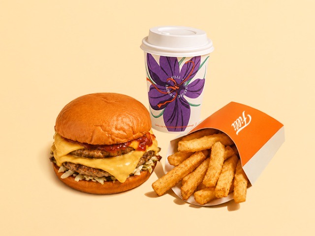 Loaded Cheesy Kebab Burger with crinkle fries and a FiLLi Zafran tea